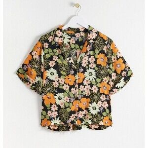 NEW Oliver Bonas Women's Button-down Shirt Size 6 Floral Orange Green Black